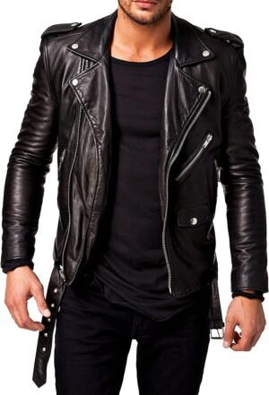 Men's Black Genuine Lambskin Biker Leather Jacket Designer
