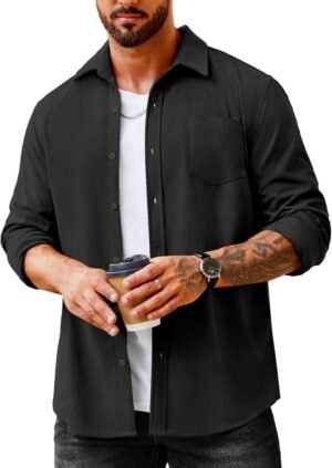 COOFANDY Men's Waffle Button Down Shirts Casual Long Sleeve ...
