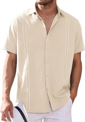 COOFANDY Mens Short Sleeve Cuban Guayabera Shirt Casual Summ...