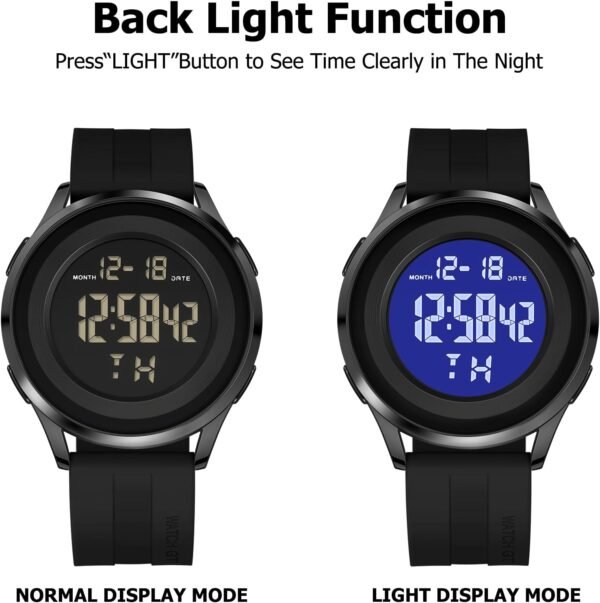 Mens Digital Waterproof Military Watch for Men Black Dive Ta...