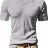 PORCLAY Mens Short Sleeve T-Shirts Corduroy V Neck Ribbed St...