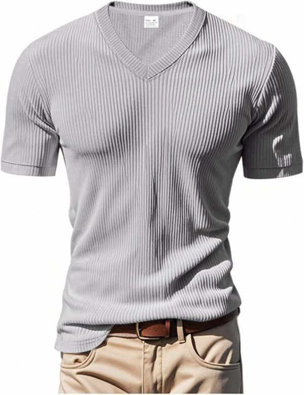 PORCLAY Mens Short Sleeve T-Shirts Corduroy V Neck Ribbed St...