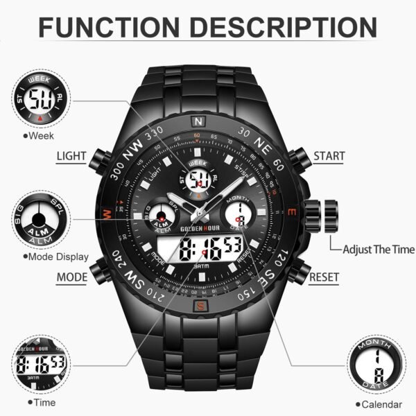 GOLDEN HOUR Luxury Military Sports Men's Watches Large Size ...