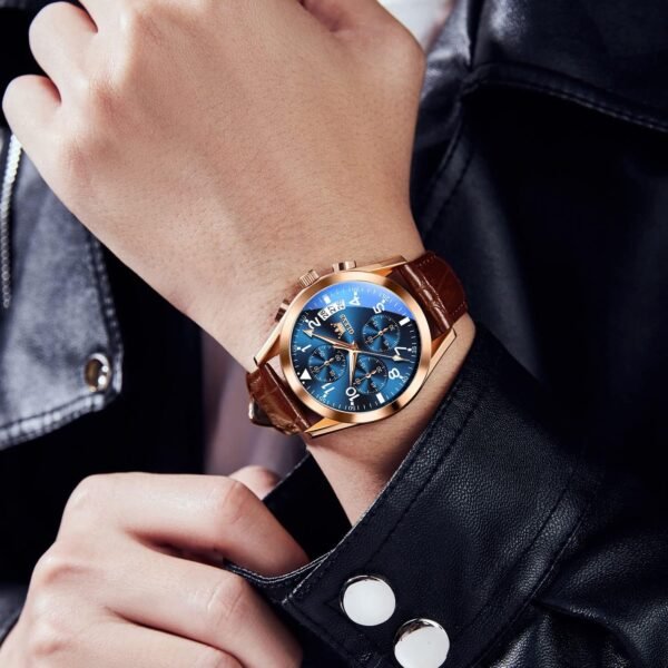 OLEVS Men's Casual Leather Watch, Big Face Chronograph Watch...
