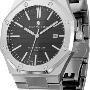 SAPPHERO Men's Watch Octagonal Stainless Steel 30M Waterproo...