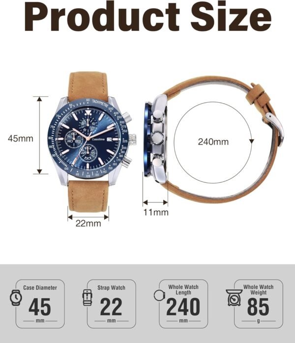 Watches for Men Leather Band Chronograph Mens Watches 30M Wa...