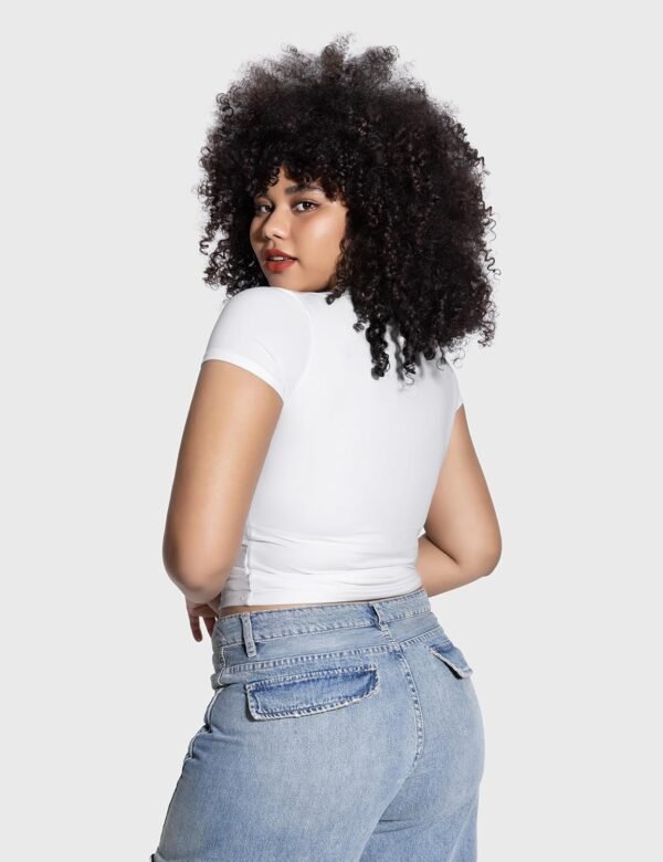 PUMIEY Women's Crew Neck Short Sleeve Tops Double Lined Slim...