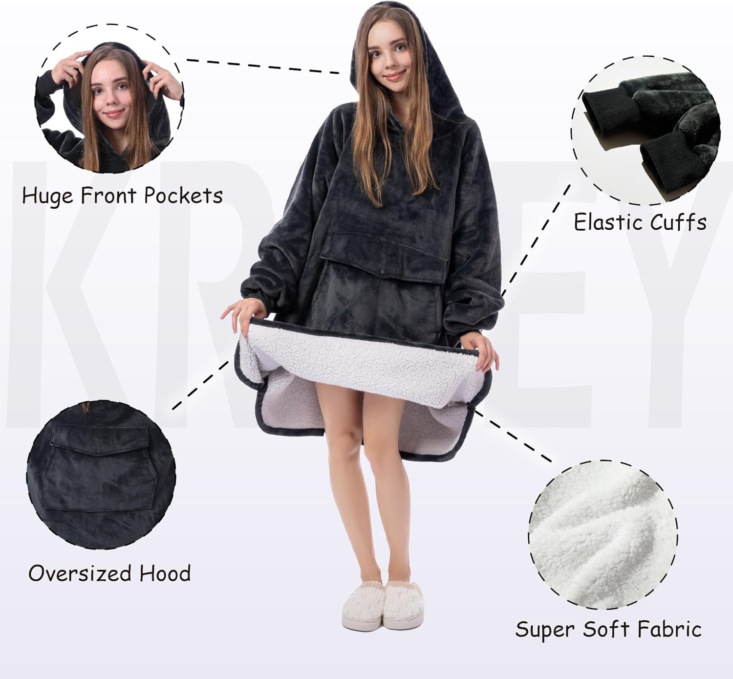 Krifey Wearable Blanket Hoodie, Oversized Sherpa Hooded as B... - Image 3