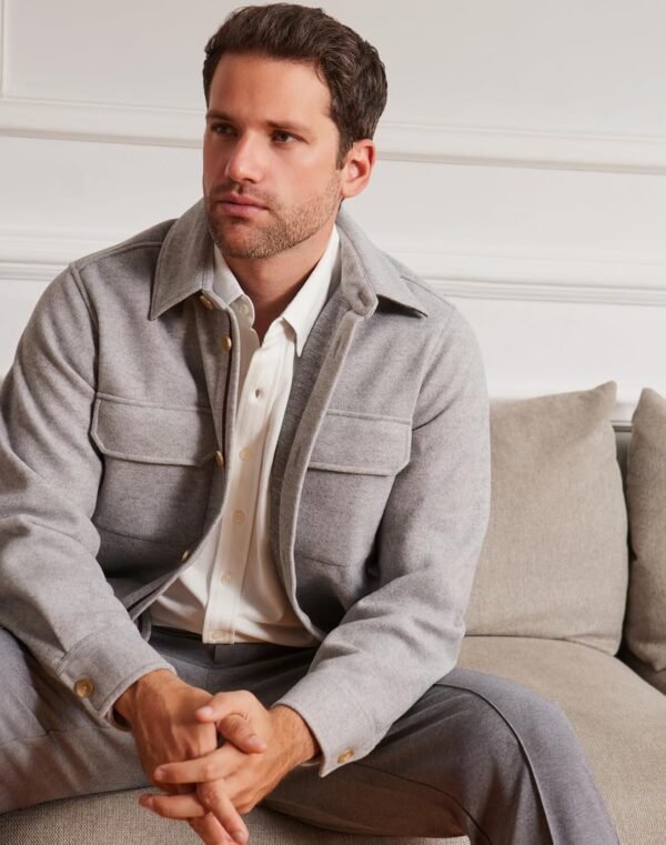 Mens Shirt Jacket Brushed Casual Shacket with Two Pockets Lo...