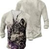 Men Retro Printed Henley Shirt Casual Long Sleeve V Neck Tee...