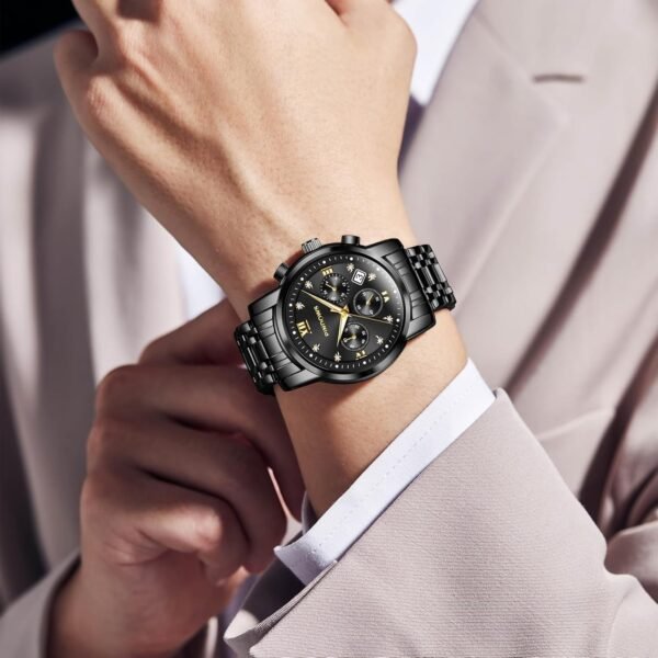 PINDOWS Men's Chronograph Calendar Watch Blue Diamond Analog...