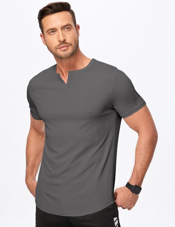 JMIERR Men's Muscle V-Neck T Shirt Short Sleeve Longline Rib...