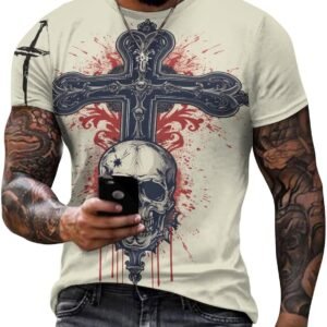 HOTYD Graphic T-Shirts for Men Skull Print Casual Shirts Cro...