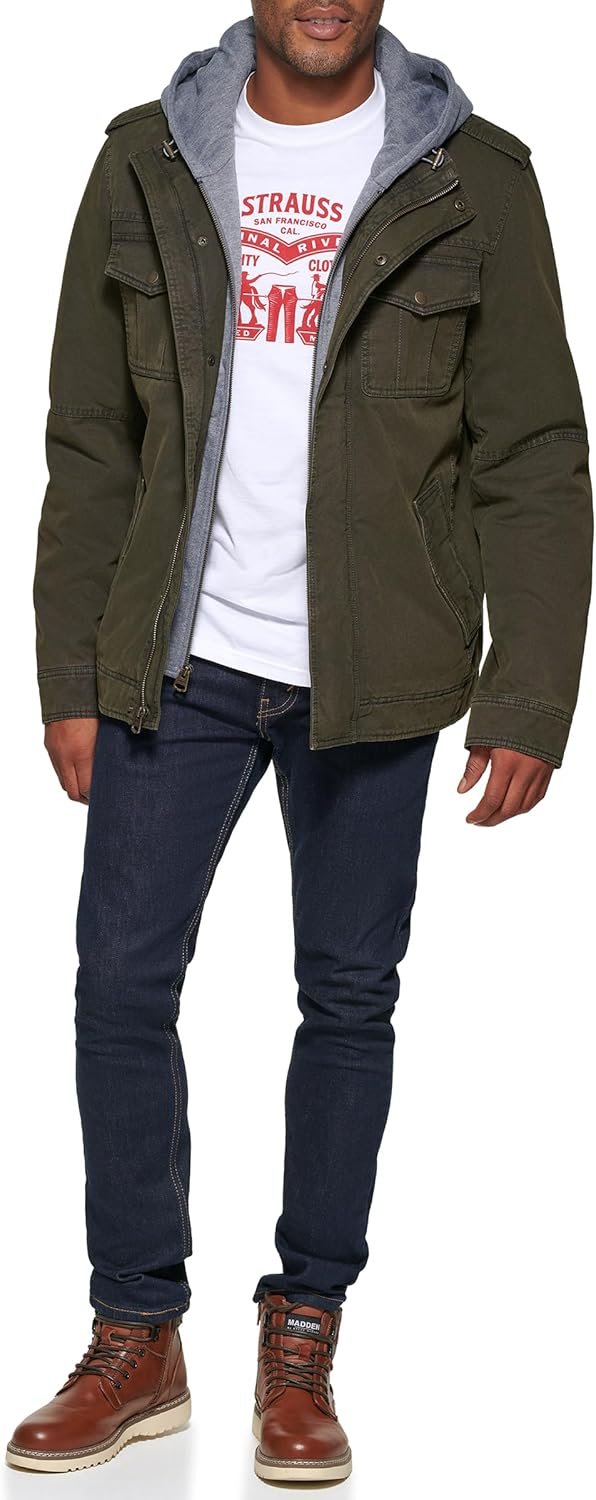 Levi's Men's Washed Cotton Hooded Military Jacket