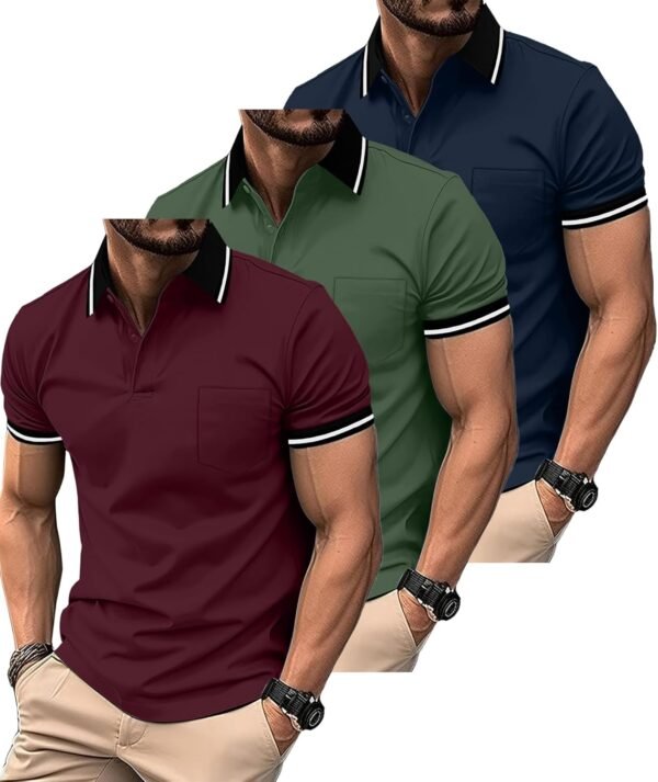 ZITY 3 Pack Men Polo Shirts Short Sleeve with Pocket Sport W...