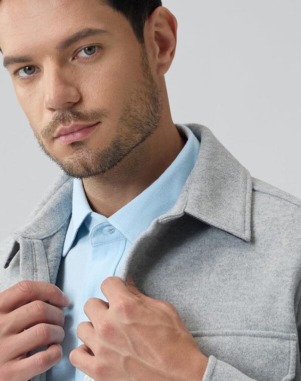 Mens Shirt Jacket Brushed Casual Shacket with Two Pockets Lo...
