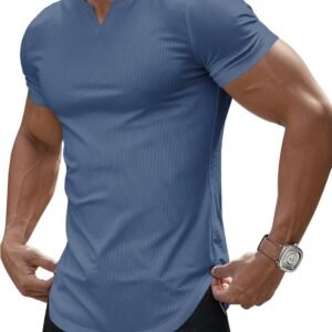 JMIERR Men's Muscle V-Neck T Shirt Short Sleeve Longline Rib...