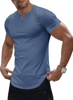JMIERR Men's Muscle V-Neck T Shirt Short Sleeve Longline Rib...