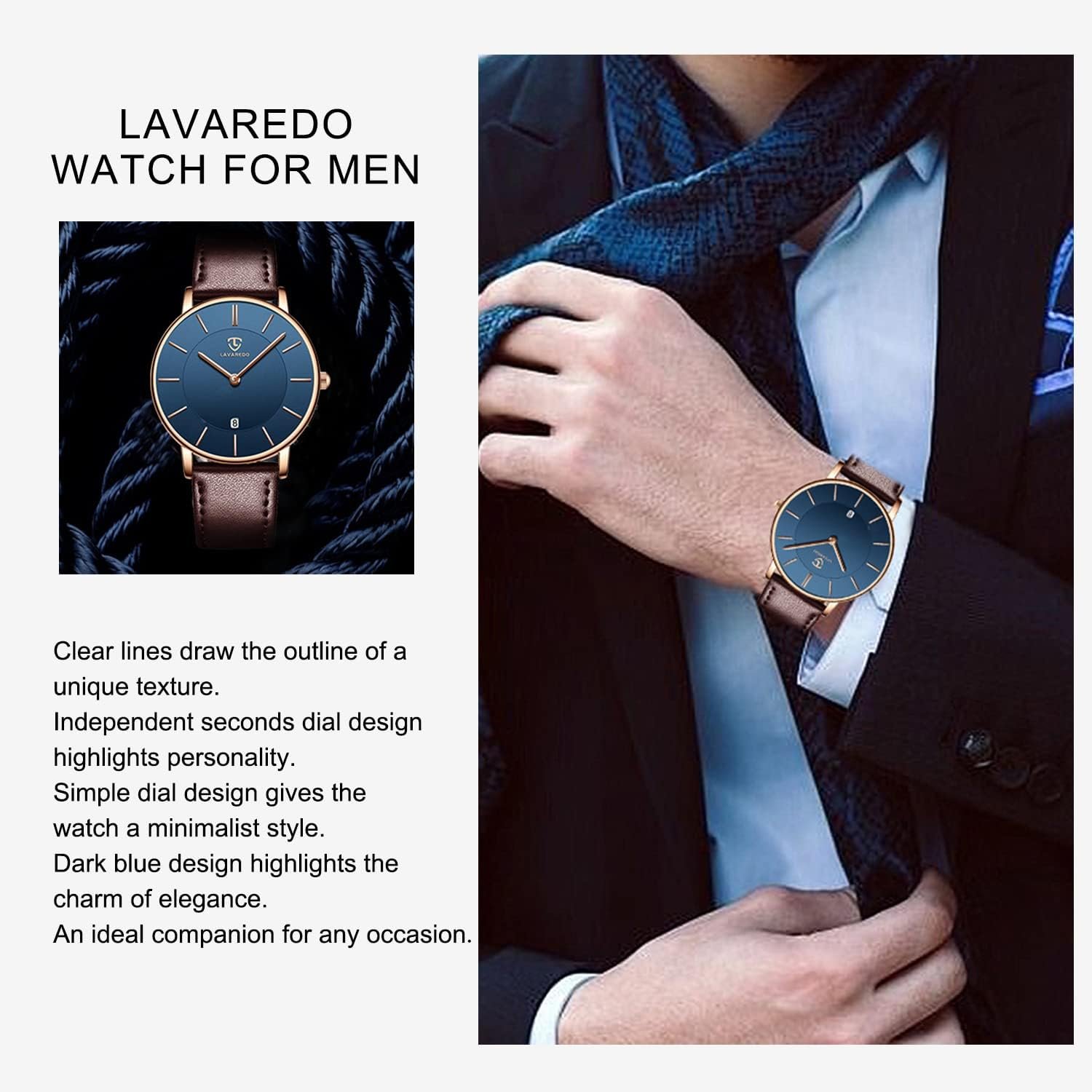 L LAVAREDO Watch for Men, Extremely Thin Mens Watches Minima... - Image 3