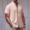 PORCLAY Men's Linen Shirt Short Sleeve Button Down Collar T ...