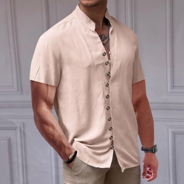 PORCLAY Men's Linen Shirt Short Sleeve Button Down Collar T ...