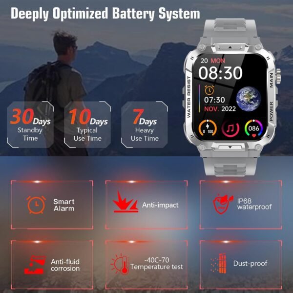 Military Smart Watch for Men 1.96 Inches Outdoor Sports Smar...