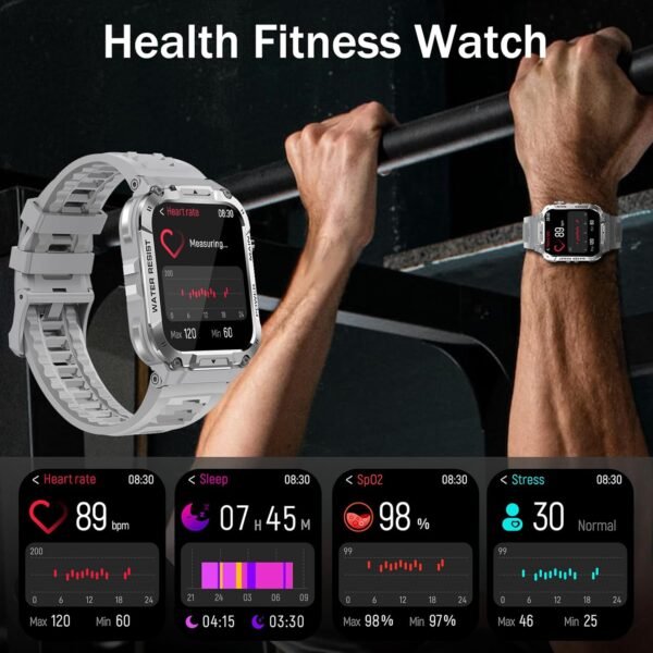 Military Smart Watch for Men 1.96 Inches Outdoor Sports Smar...