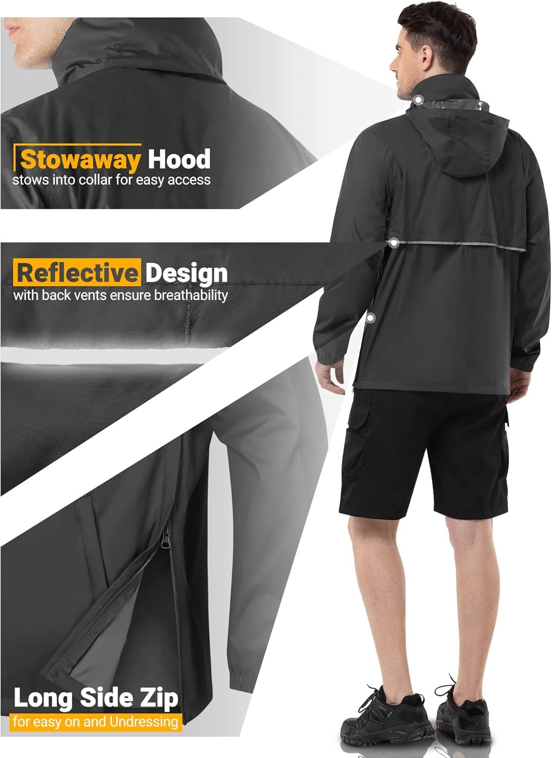 Outdoor Ventures Men's Rain Jacket Waterproof Lightweight Pa... - Image 4