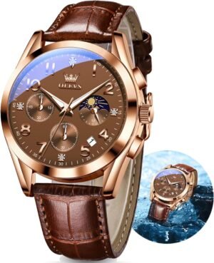 OLEVS Men's Watches Brown Leather with Date,Casual Watches f...