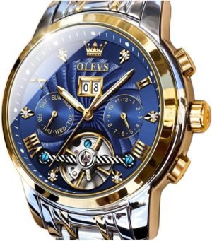 OLEVS Men Automatic Watch Skeleton 5 Hands Mechanical Classi...