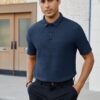 Men's Casual Short Sleeve Bubble Jacquard Polo Shirt Collare...