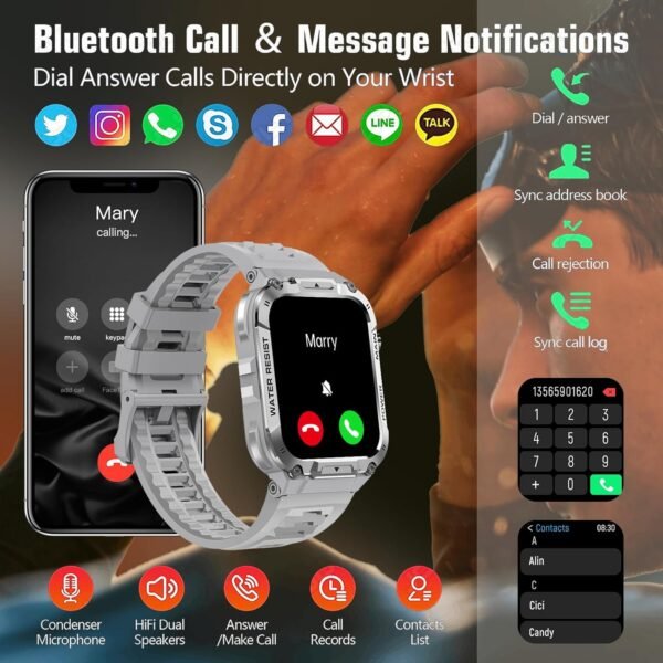 Military Smart Watch for Men 1.96 Inches Outdoor Sports Smar...