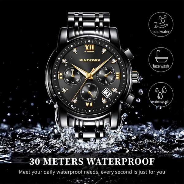 PINDOWS Men's Chronograph Calendar Watch Blue Diamond Analog...