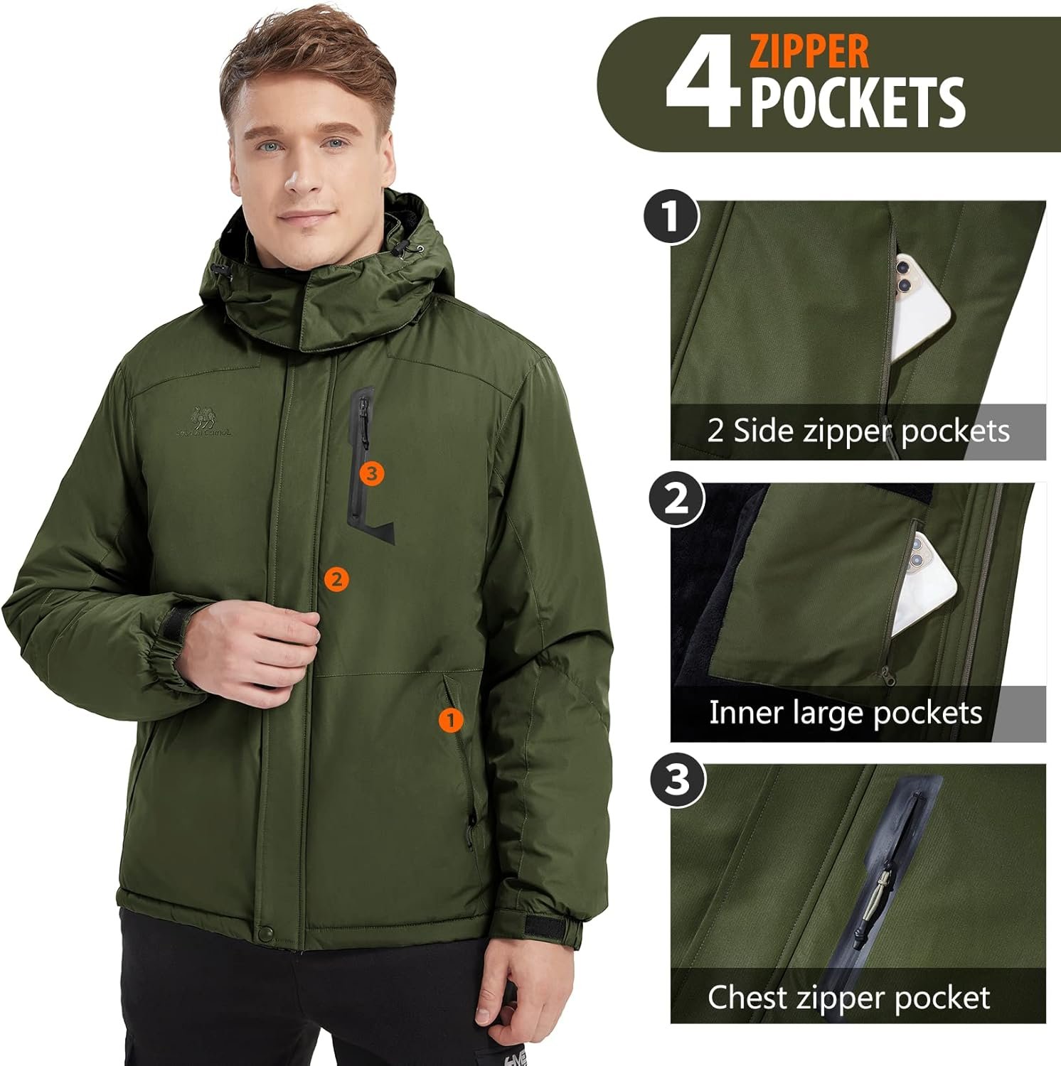 GOLDEN CAMEL Men's Winter Jacket Windproof Ski Snow Jacket W... - Image 4
