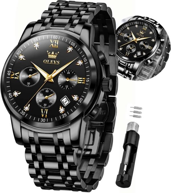 OLEVS Mens Watches Luxury Business Stainless Steel Chronogra...