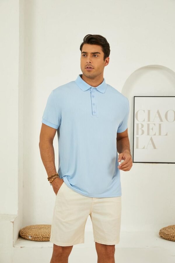 Men's Short Sleeve Polo Shirts Textured Knit Slim Fit Casual...