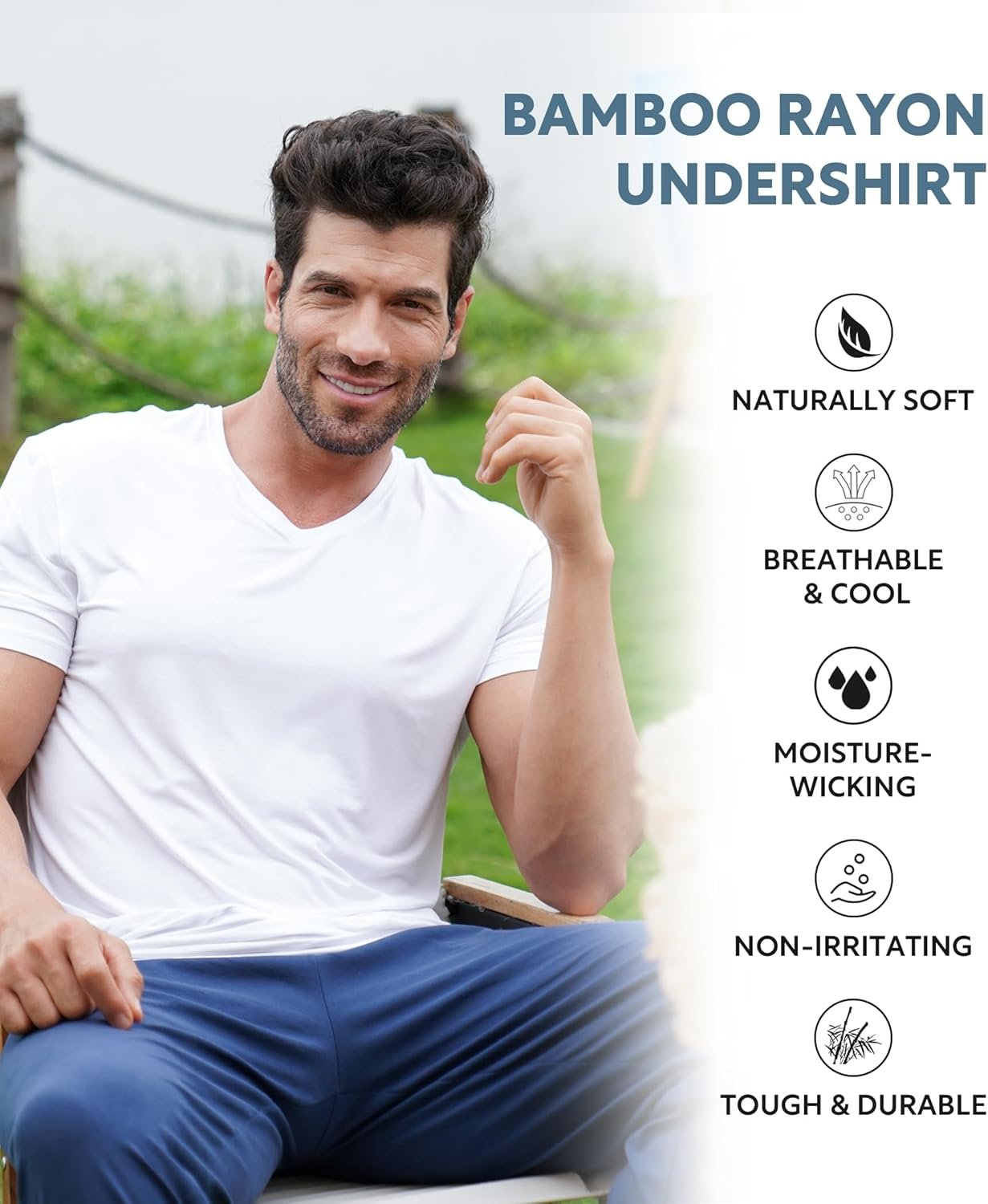 DAVID ARCHY Men's Undershirt Bamboo Rayon Moisture-Wicking V... - Image 3