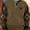 Mens Western Shirts Long Sleeve Aztec Button Down Henley Shi...