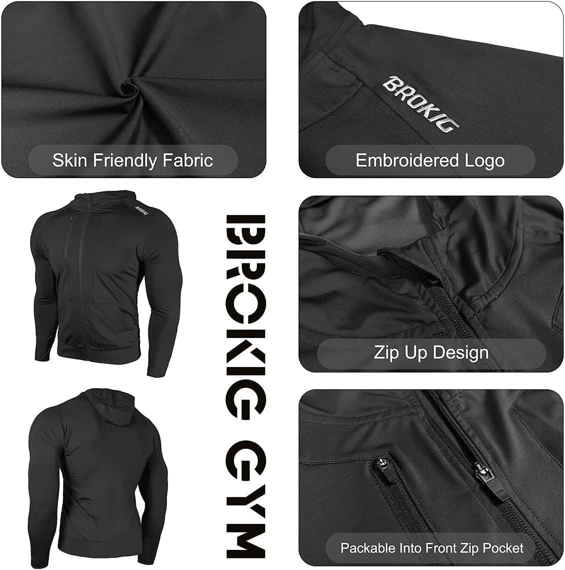 BROKIG Mens WindBreak Lightweight Running Jackets with Zip P... - Image 5
