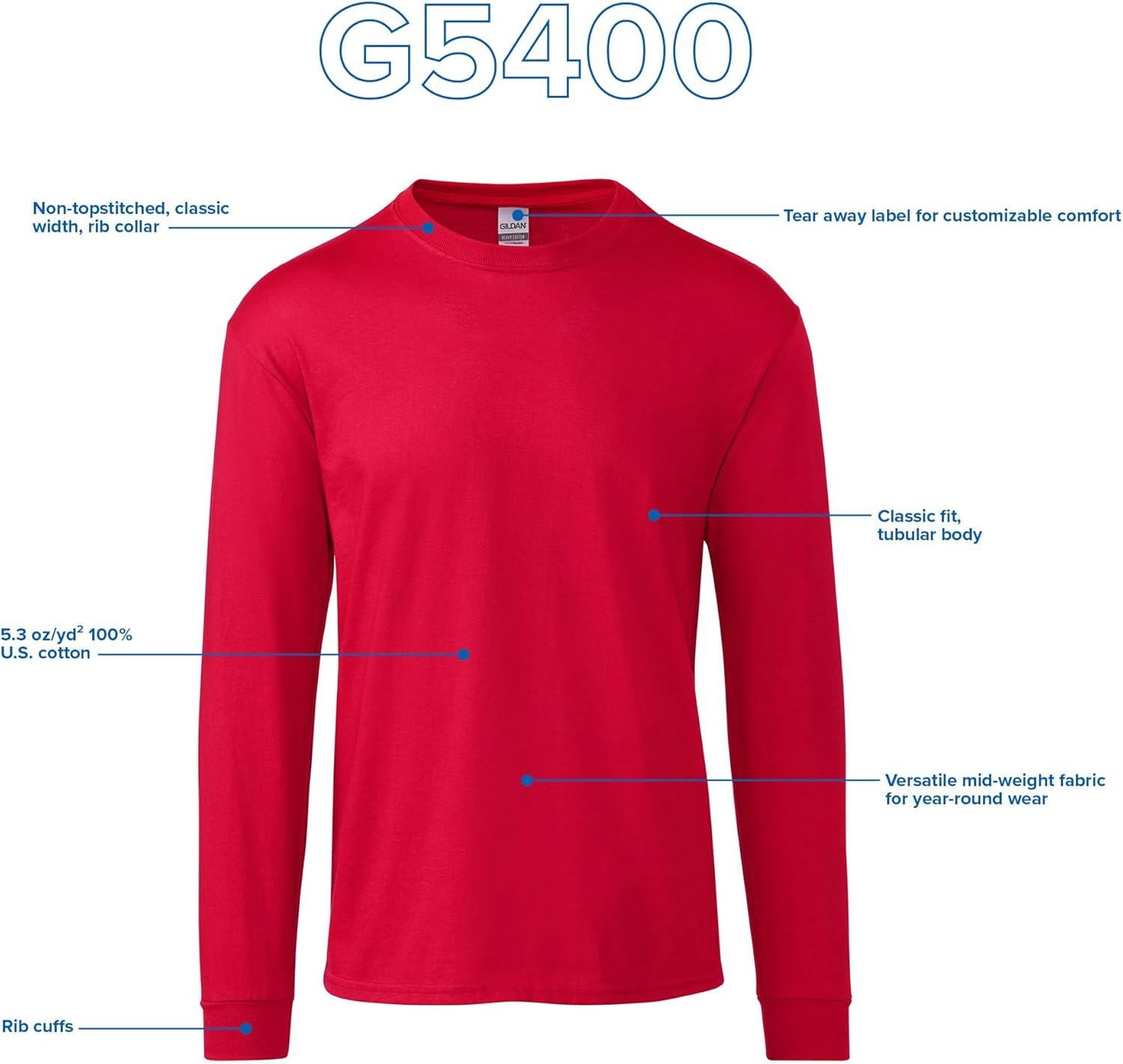Gildan Adult Heavy Cotton Long Sleeve T-Shirt, Style G5400, ... - Image 4