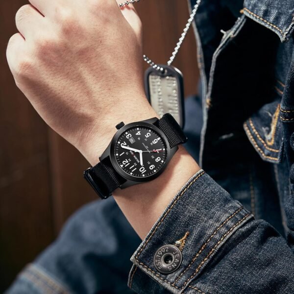 GOLDEN HOUR Men's Nylon Slip-Thru Strap Watch with Military ...
