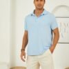 Men's Short Sleeve Polo Shirts Textured Knit Slim Fit Casual...