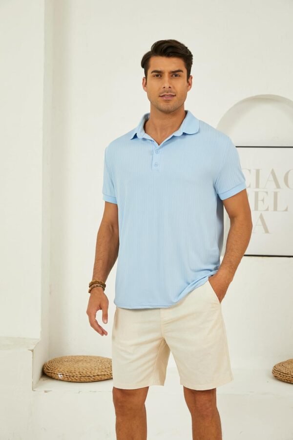 Men's Short Sleeve Polo Shirts Textured Knit Slim Fit Casual...
