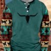 Mens Western Shirts Long Sleeve Aztec Button Down Henley Shi...