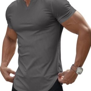 JMIERR Men's Muscle V-Neck T Shirt Short Sleeve Longline Rib...
