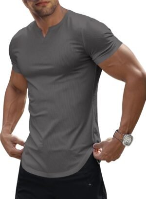 JMIERR Men's Muscle V-Neck T Shirt Short Sleeve Longline Rib...