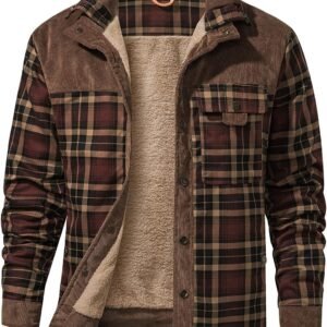 Haellun Men's Long Sleeve Sherpa Lined Shirt Jacket Flannel ...