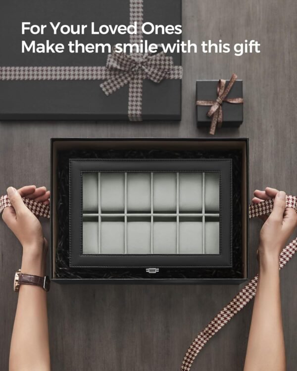 SONGMICS Watch Box, 12-Slot Watch Case with Large Glass Lid,...