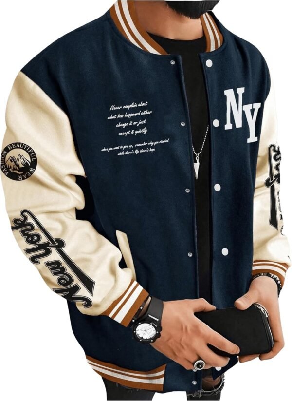 SOLY HUX Men's Varsity Jacket Color Block Letter Graphic Lon...