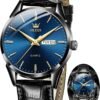 OLEVS Amazon Watches,Brown Leather Watch for Men,Men Day Dat...